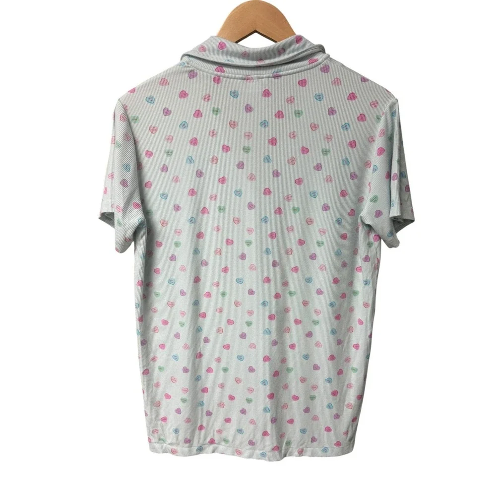 Skims Soft Lounge Pajama Top Womens S Cloud Candy Heart Print Blue Cozy Coquette